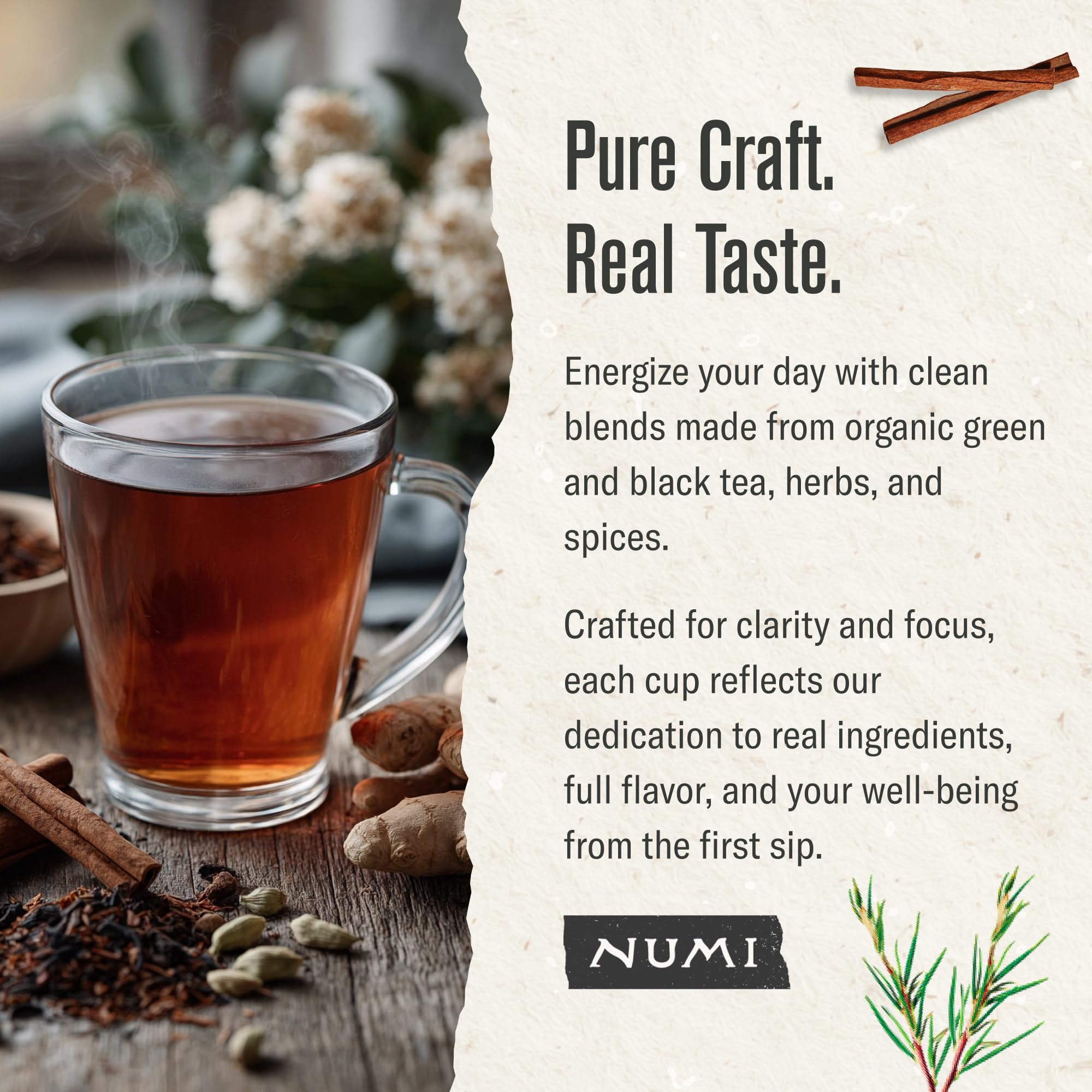 Numi Rooibos Chai ready cup invites comforting evening unwind.