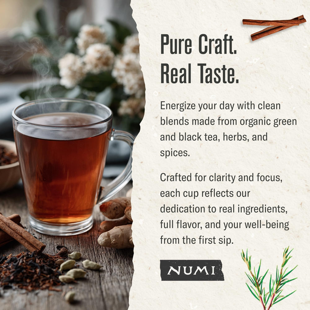 Numi Rooibos Chai ready cup invites comforting evening unwind.