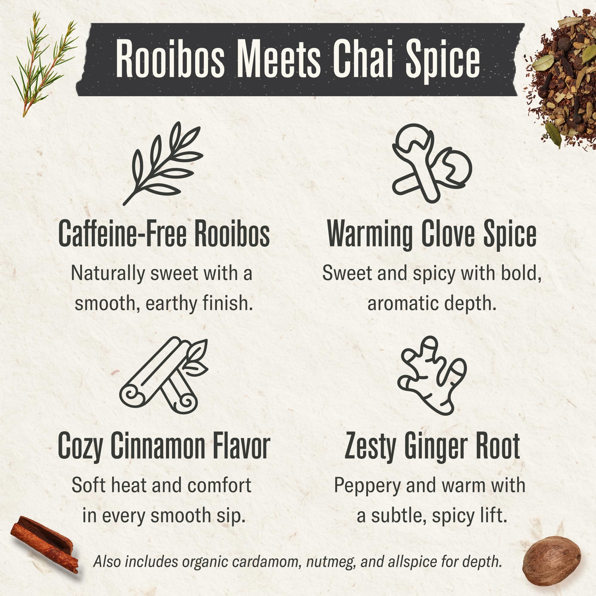 Numi Rooibos Chai steeping cup releasing rich, warming aroma.