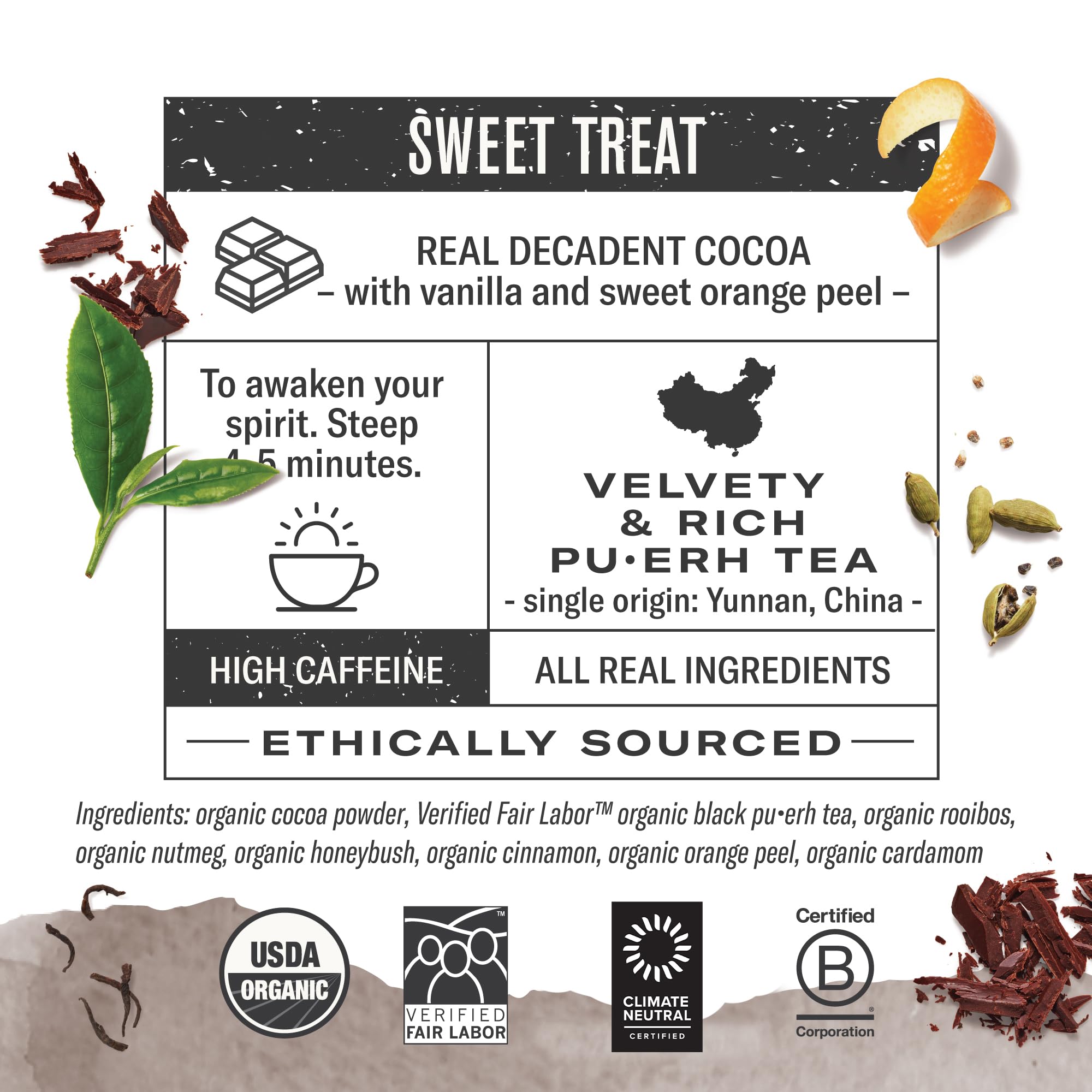Numi vanilla bean note enhances warm, inviting flavor in every cup.