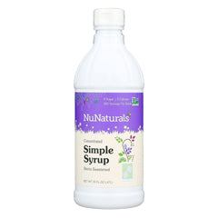 Nunaturals Stevia Simple Syrup bottle shows zero calories for versatile café use