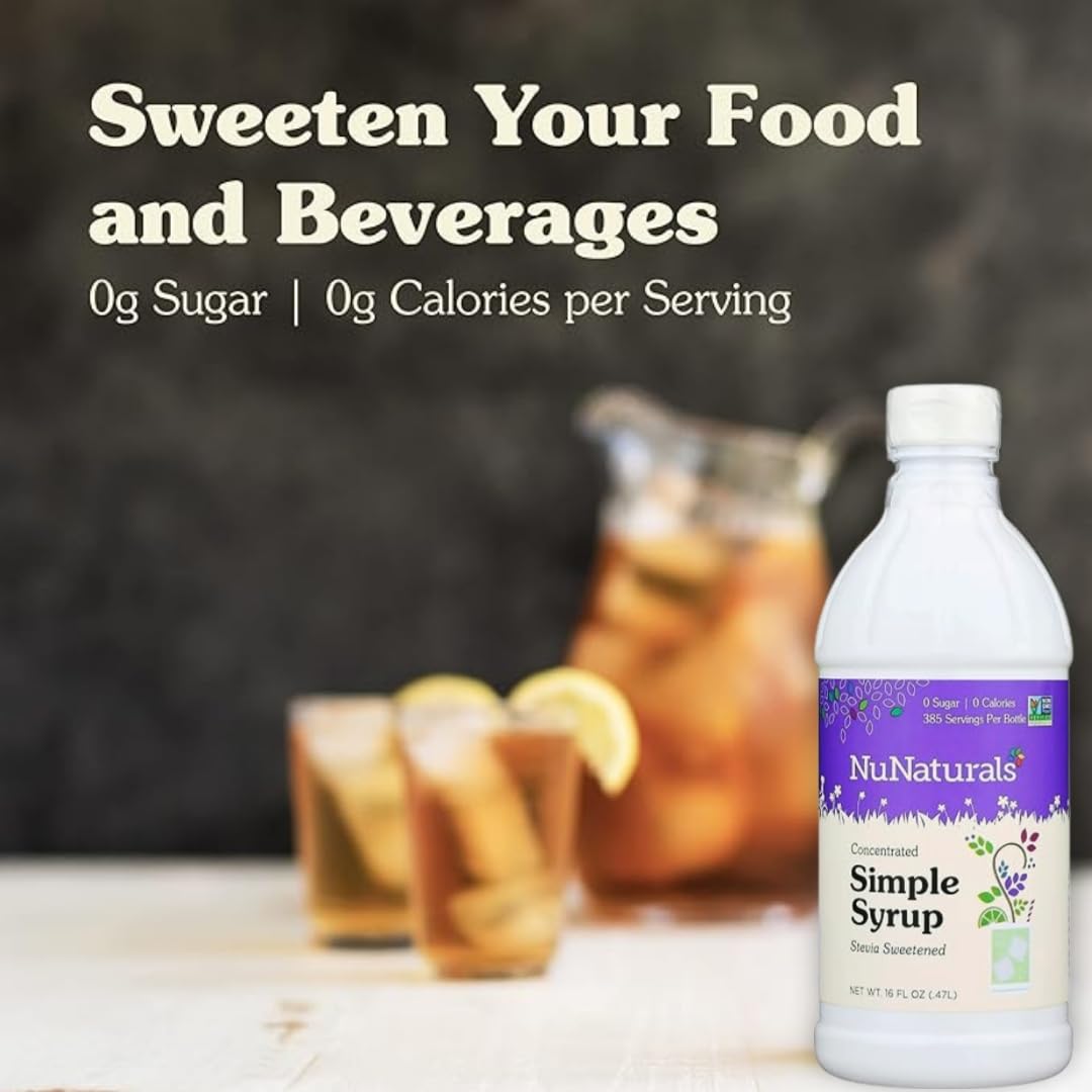 Nunaturals Stevia Simple Syrup gluten-free label emphasizing dietary-friendly options
