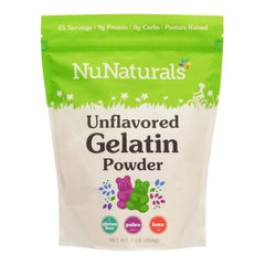 NuNaturals unflavored beef gelatin powder bottle ready for thickening sauces