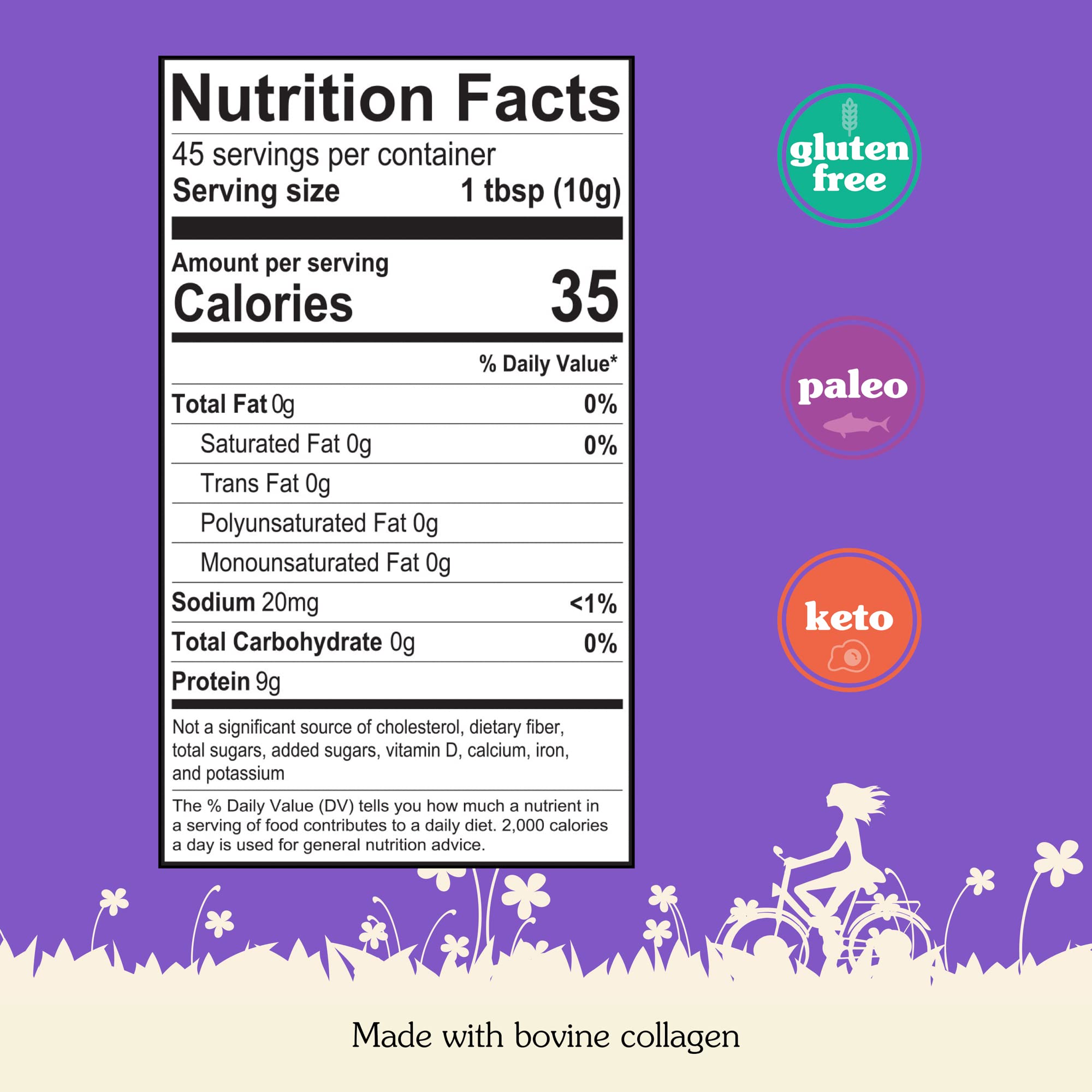 NuNaturals unflavored beef gelatin powder label highlights clean ingredients and grass-fed sourcing