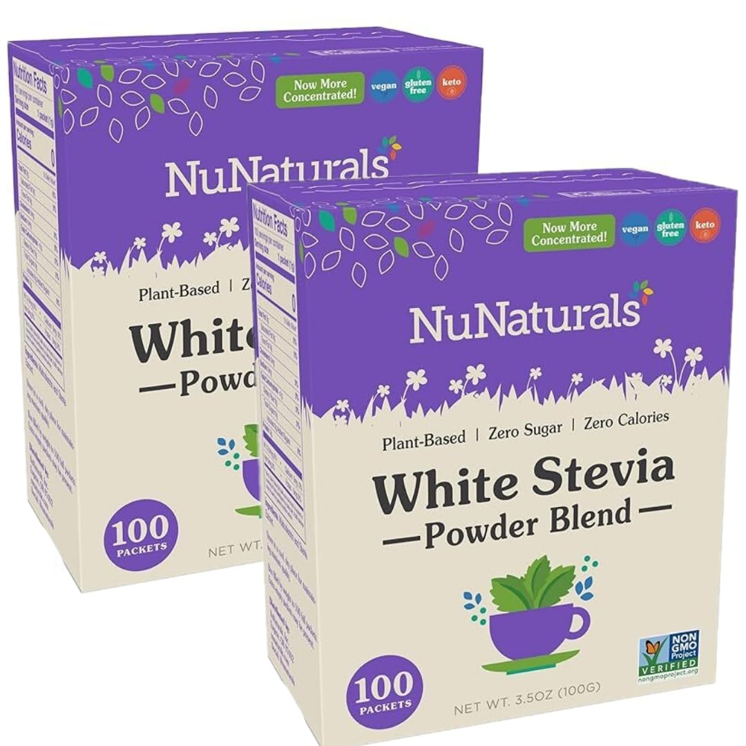 NuNaturals White Stevia Packets for on-the-go sweetness and zero calories.