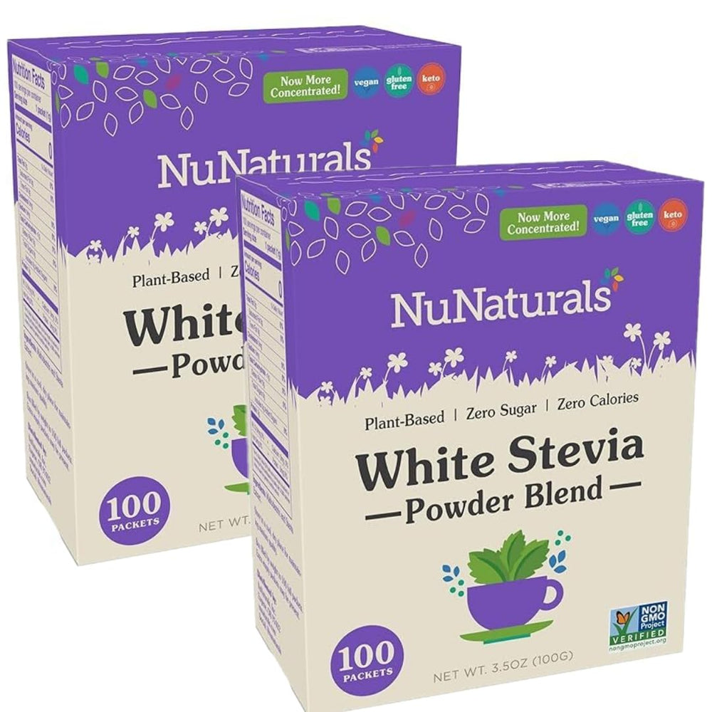 NuNaturals White Stevia Packets for on-the-go sweetness and zero calories.