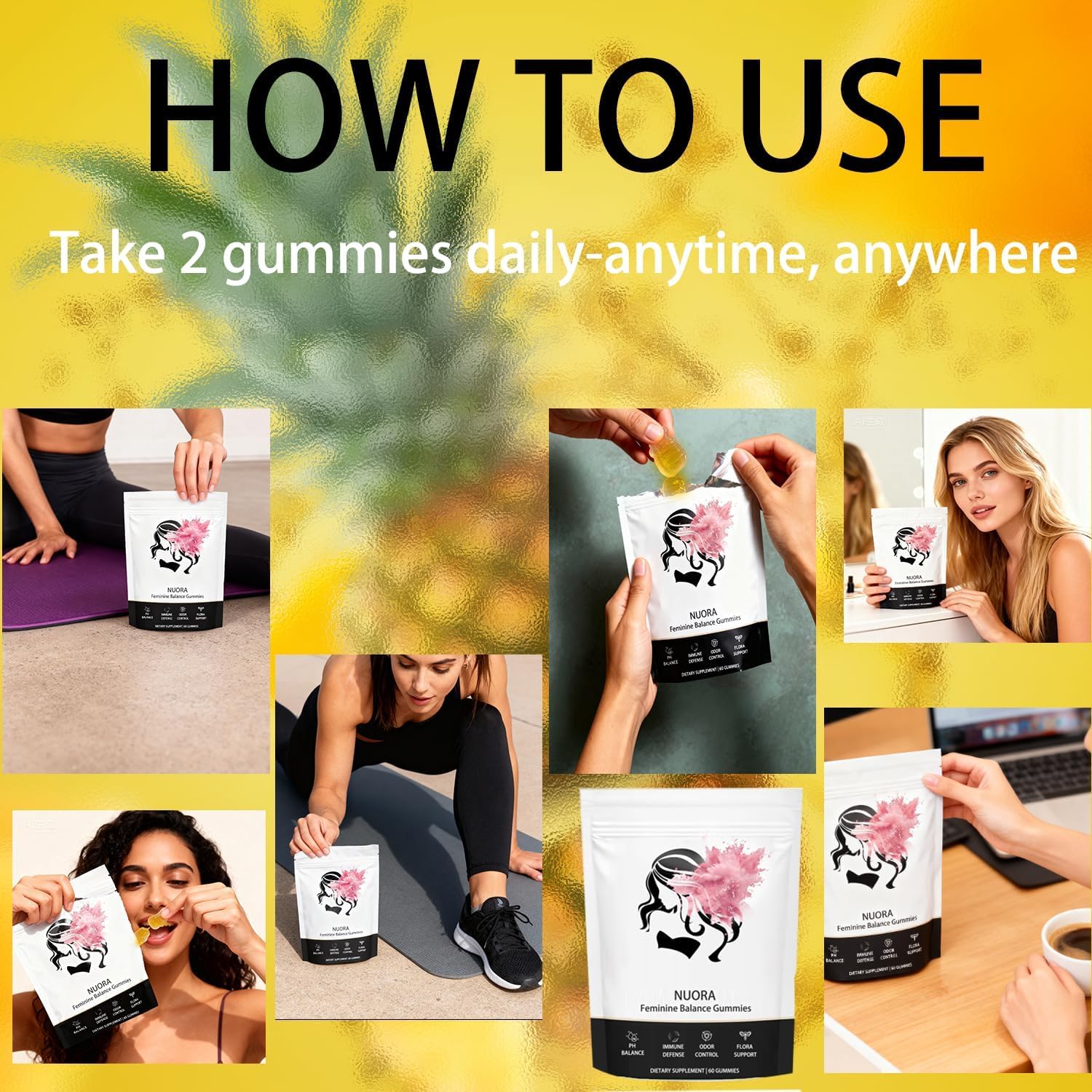 nuora Feminine Balance pineapple flavor emphasizing tropical taste and sugar free profile