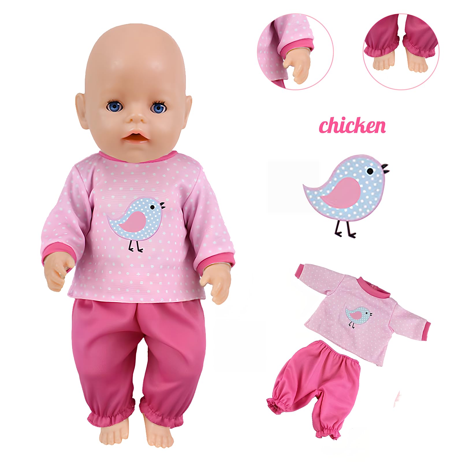 NUOXIXI chick-detail outfit with hat and socks for 18-inch dolls
