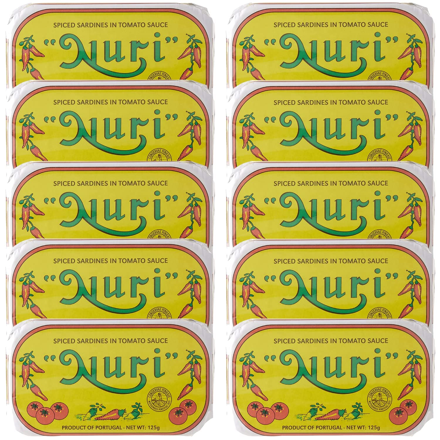 Nuri Portuguese Sardines in Spiced Tomato Sauce pack-front view emphasizes pantry-ready packaging