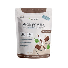 Nurished Mighty Chocolate Milk tub front showing kid-friendly protein boost
