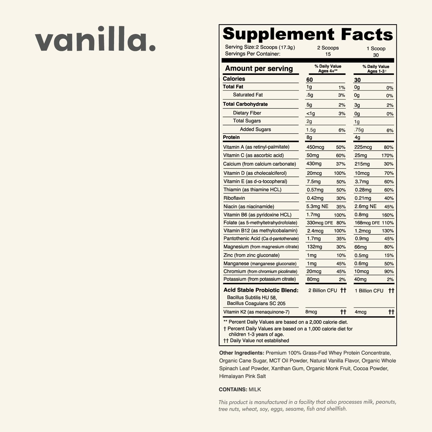 Nurished Vanilla Mighty Milk shake glass ready, promoting easy nutrition for busy kids.