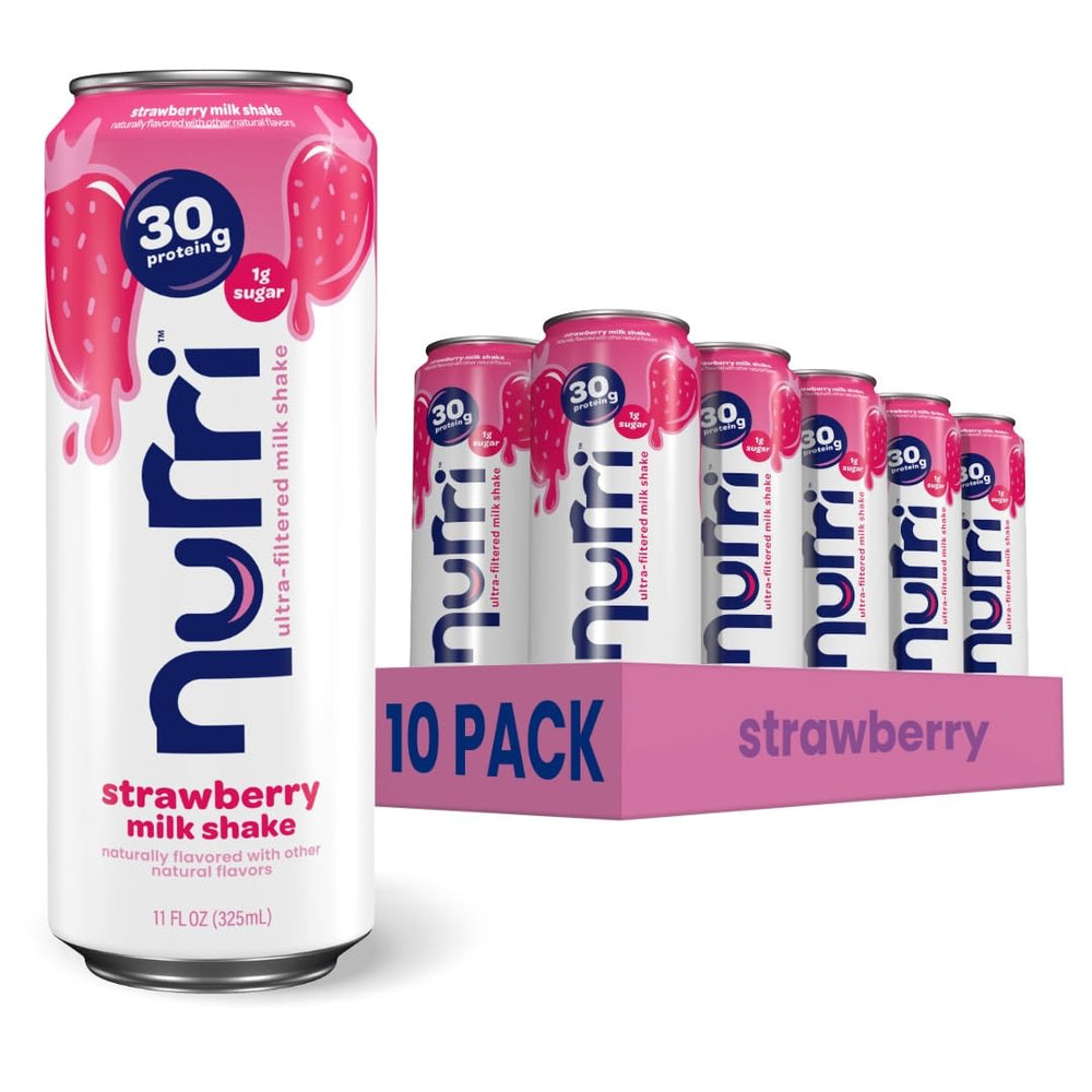 Nurri Strawberry Protein Shake bottle showing lactose-free protein for on-the-go fueling.