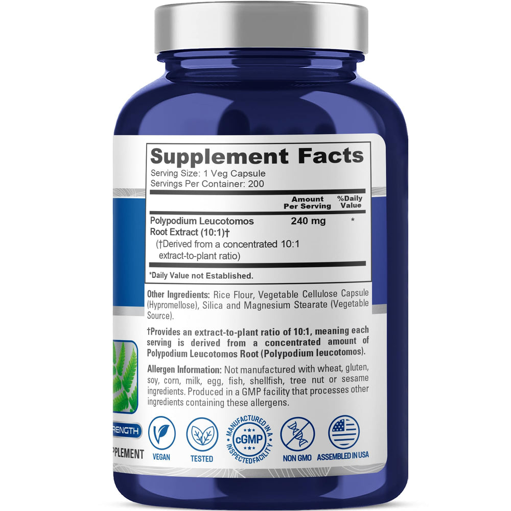 NusaPure Polypodium Leucotomos USA-made label indicating cGMP-compliant production.