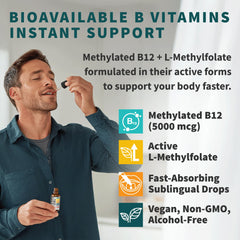 NUSAVA Active methylfolate B12 drops emphasize fast absorption.