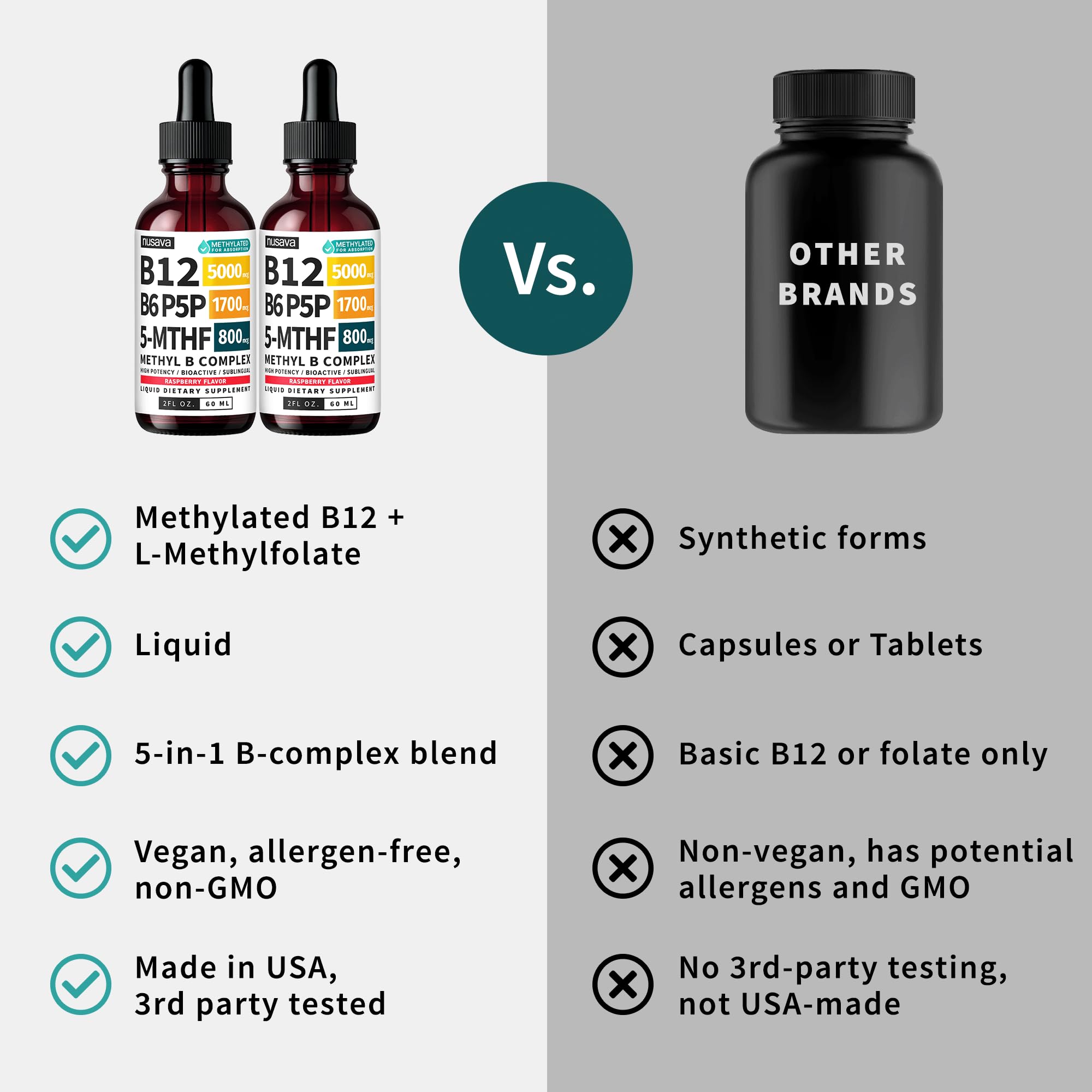 NUSAVA B Complex liquid formula designed for easy daily use.