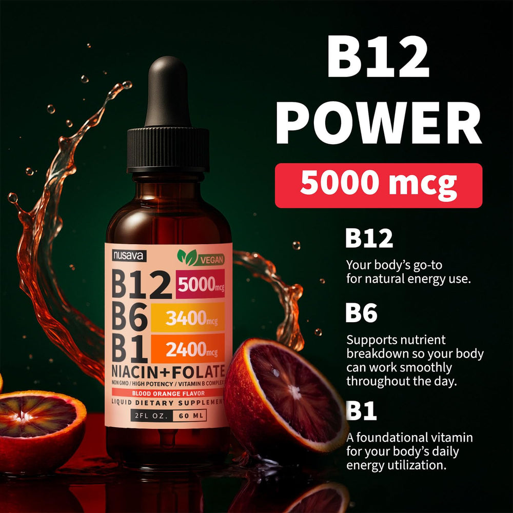NUSAVA B12 drops bottle shows 80 servings per bottle.
