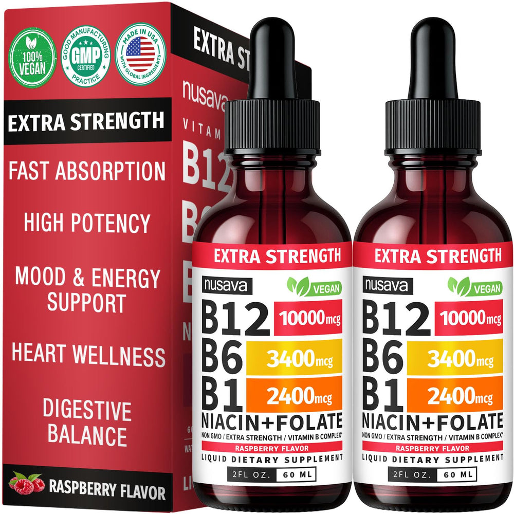 NUSAVA B12 drops bottle with raspberry flavor for daily energy support