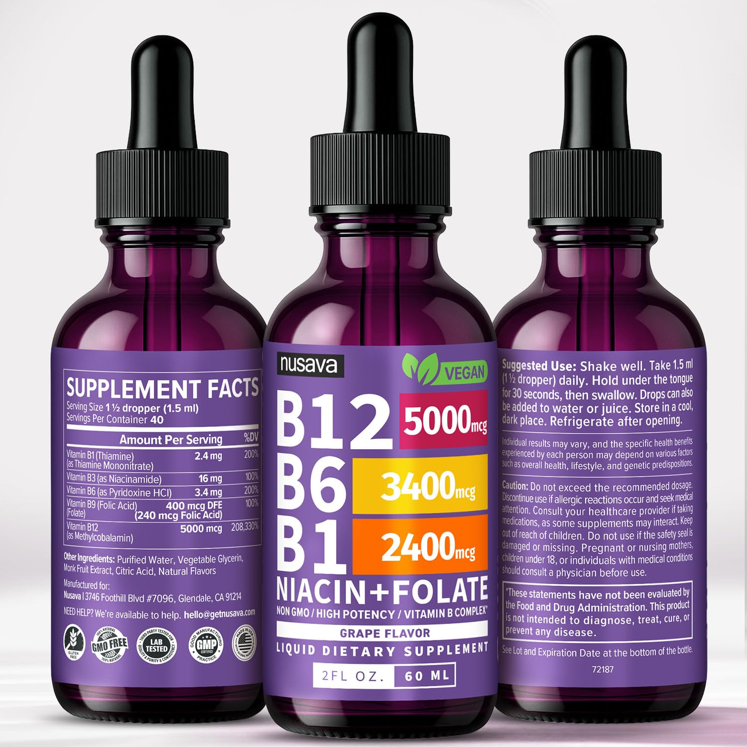 NUSAVA bottle label highlights energy-related benefits in everyday activities.