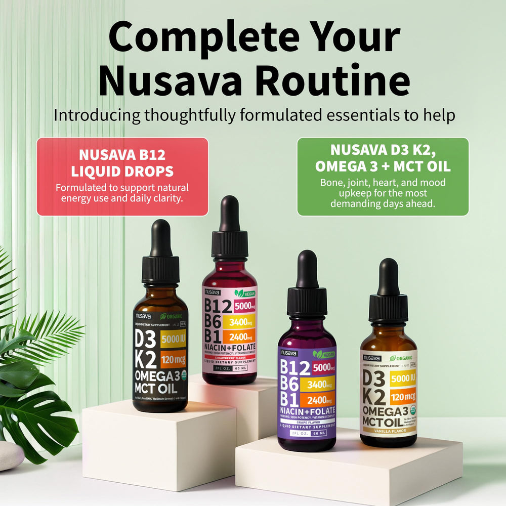 NUSAVA B12 Drops 4-pack packaging highlights value and convenience.