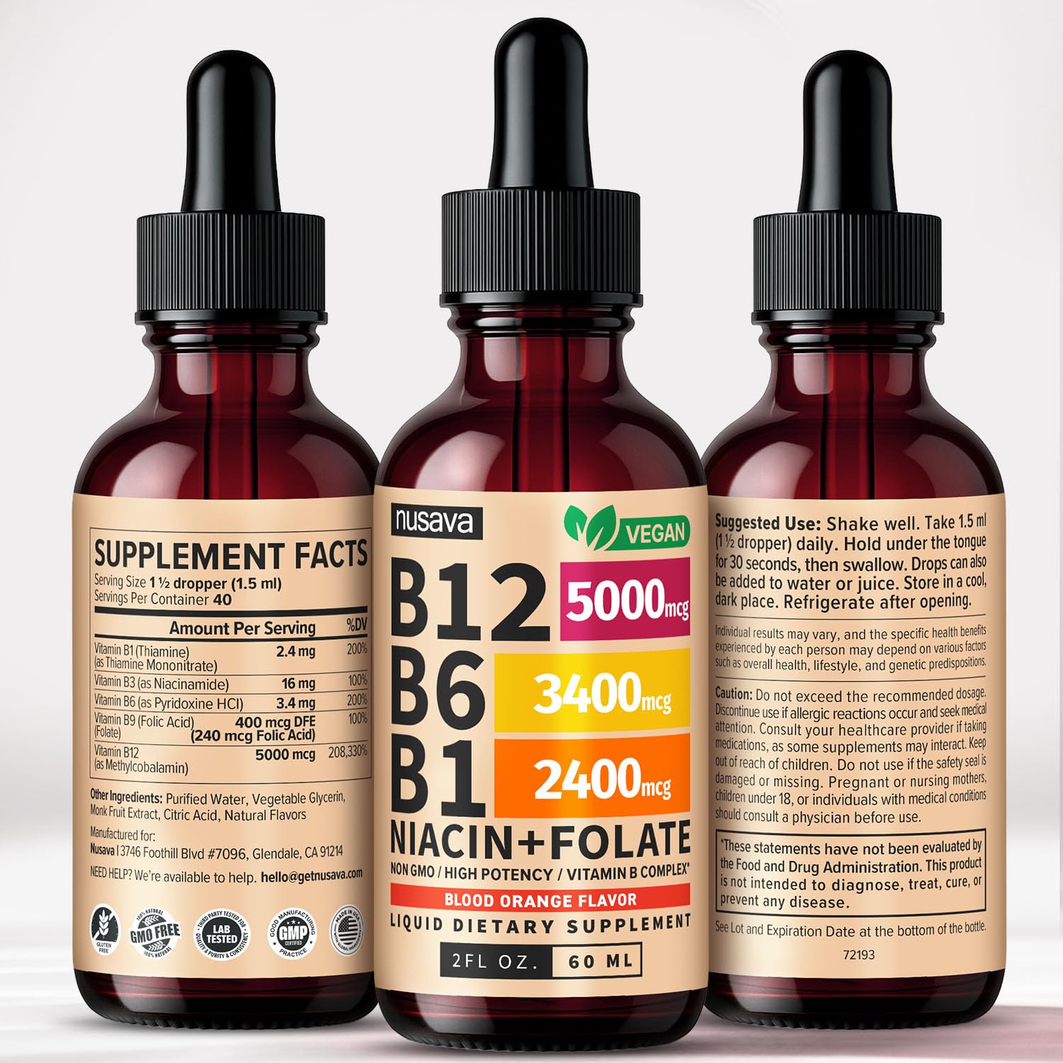 NUSAVA B12 and B6 bottle seated beside health-conscious packaging.
