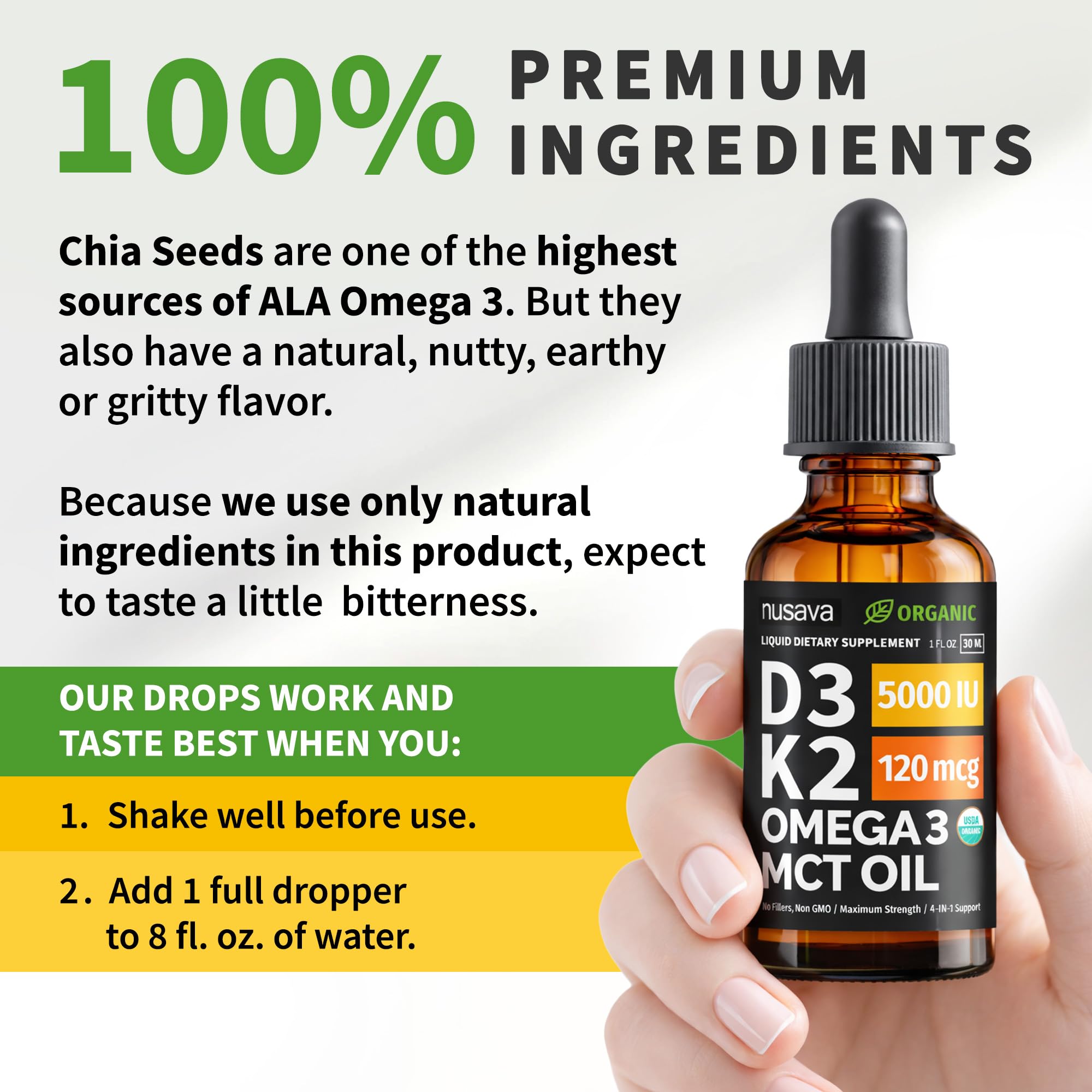 NUSAVA chia oil omega-3 blend visual emphasizing nutrition.