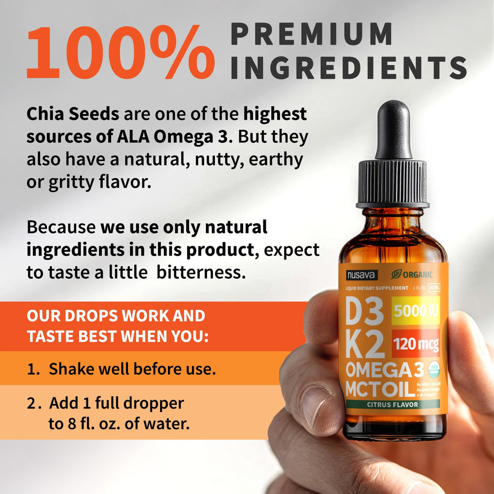 NUSAVA chia oil component bottle shot suggests natural source blend