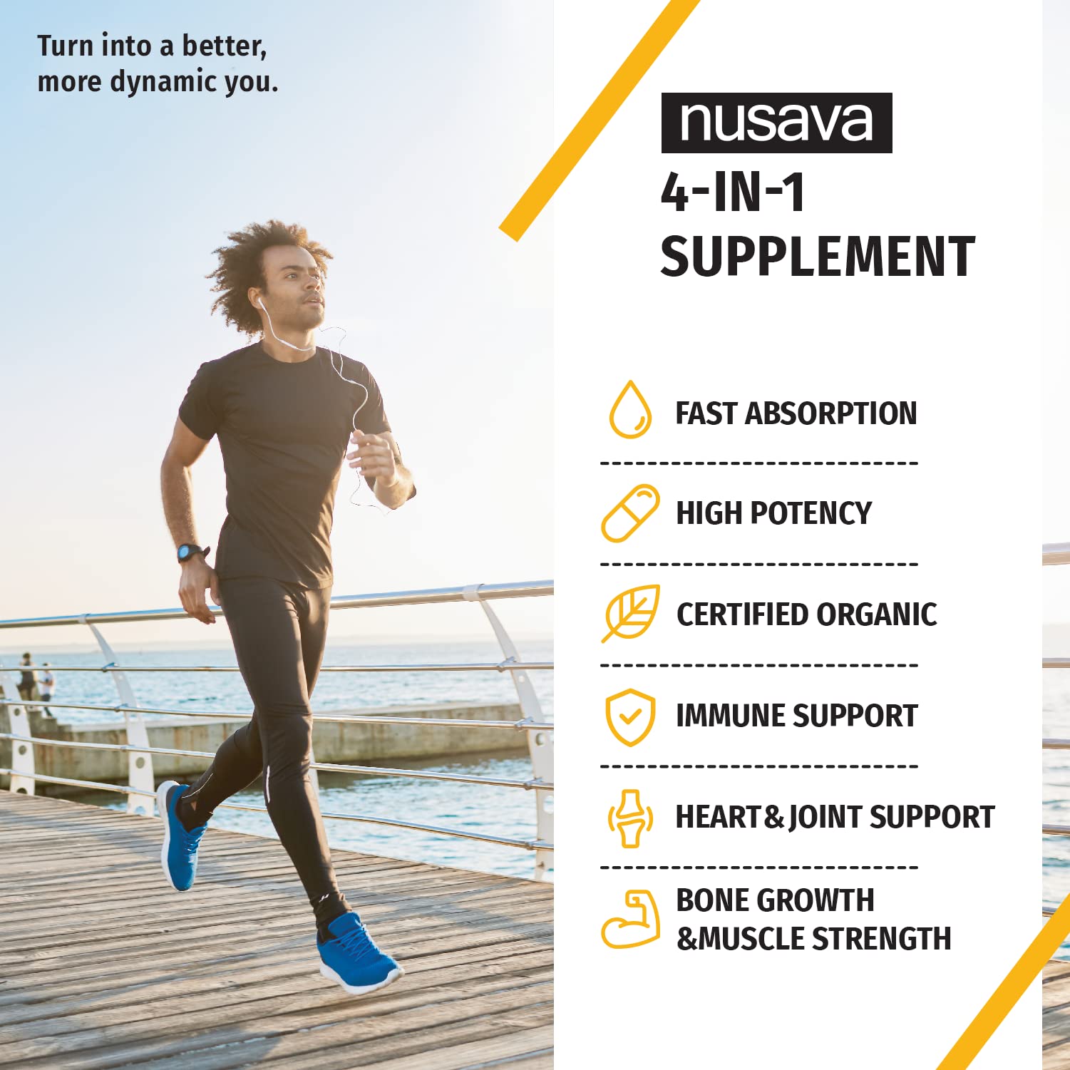 NUSAVA Omega-3 and chia seed oil blend visible in dropper