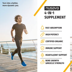 NUSAVA Omega-3 and chia seed oil blend visible in dropper
