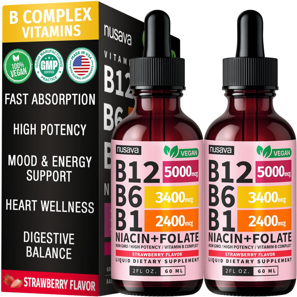 NUSAVA Vitamin B12 B6 liquid drops bottle front for quick energy support