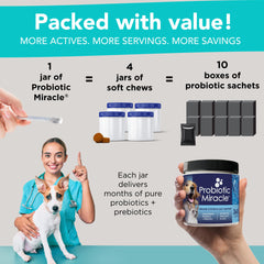 Nusentia Probiotic Miracle vet endorsement seal on packaging for safety reassurance.