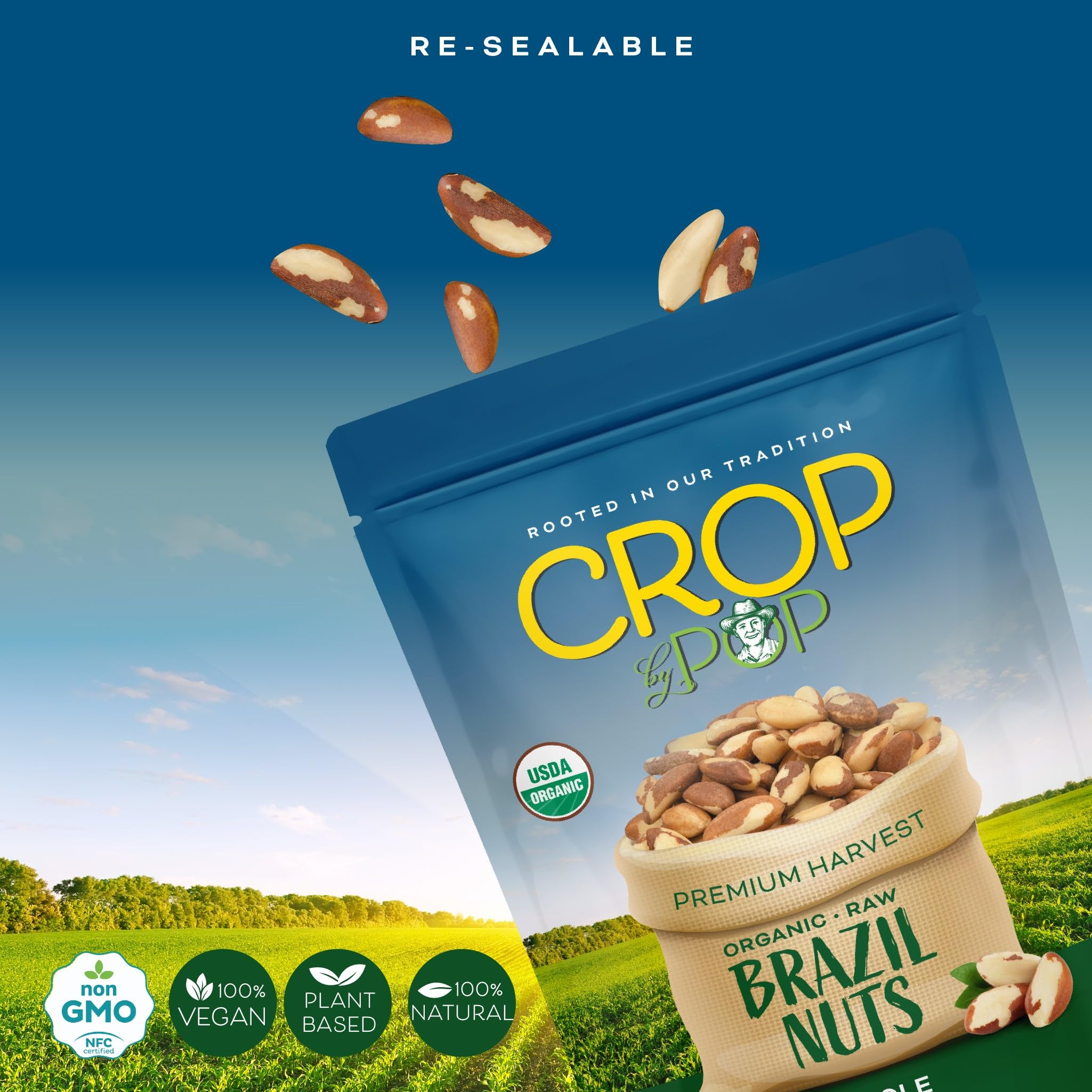 Nut Cravings Crop by Pop nuts in bag closeup highlight premium quality