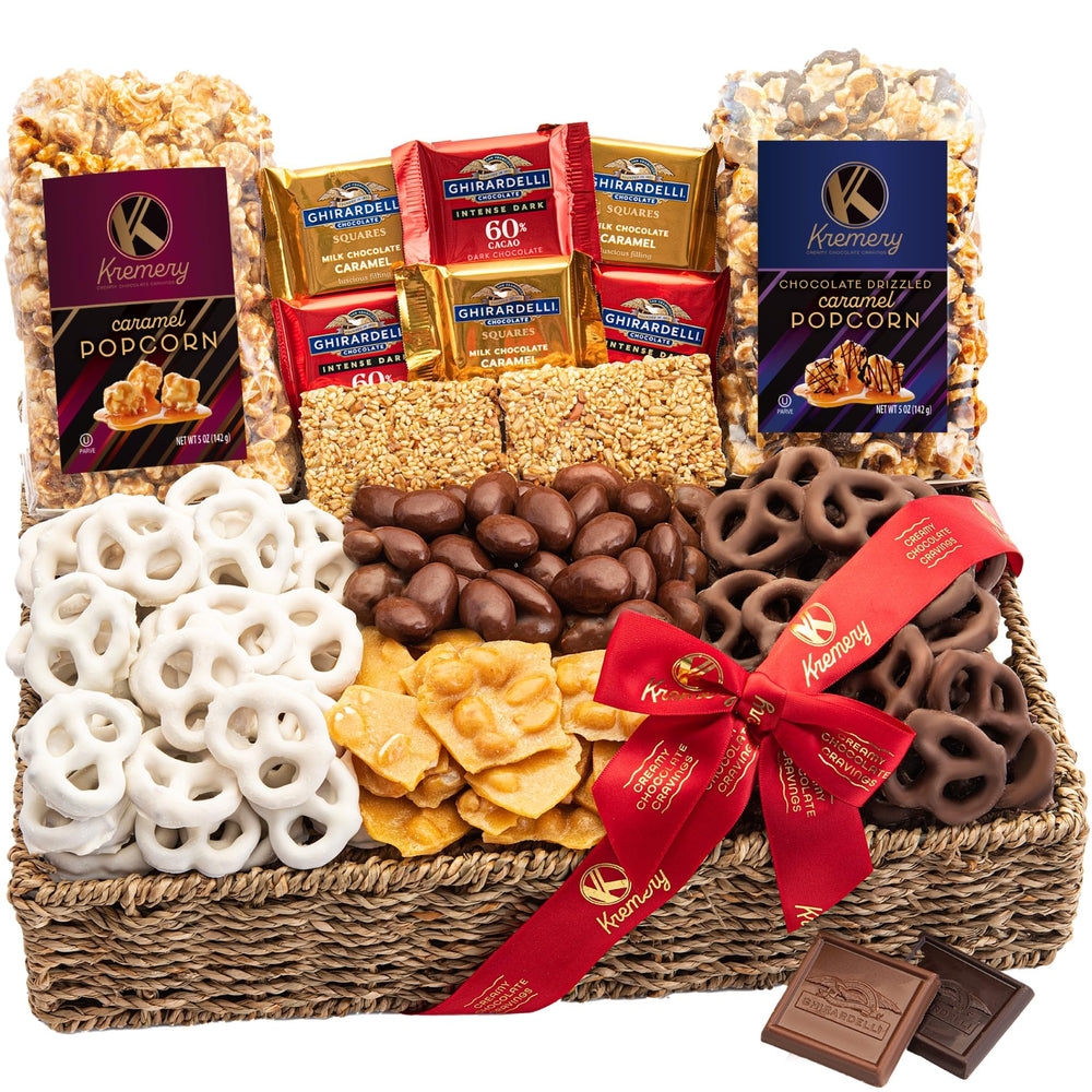 Nut Cravings Kremery easter-basket-seagrass: gift-ready presentation with festive ribbon.