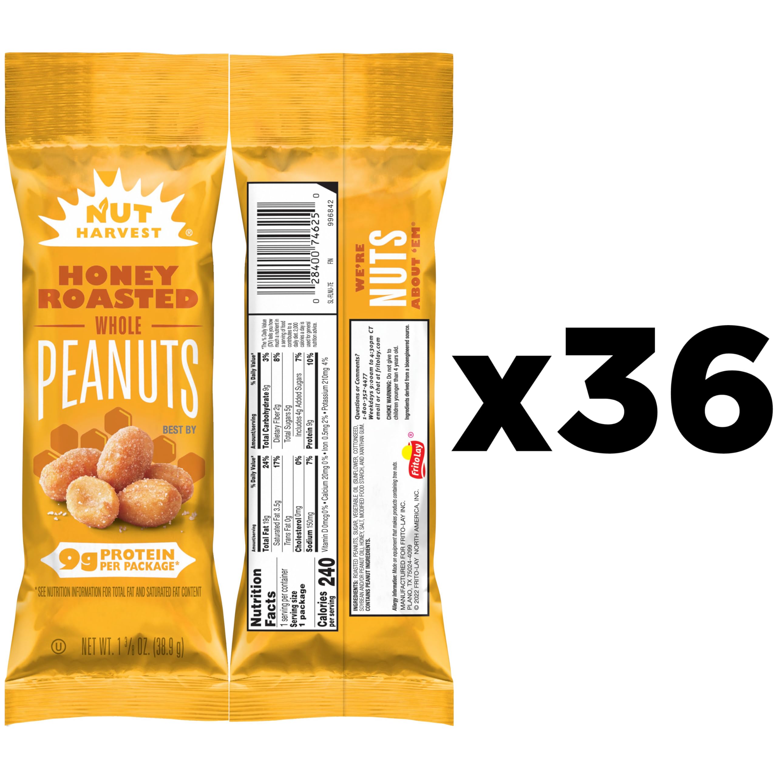 Nut Harvest honey roasted peanuts snack-size bag for on-the-go snacking.