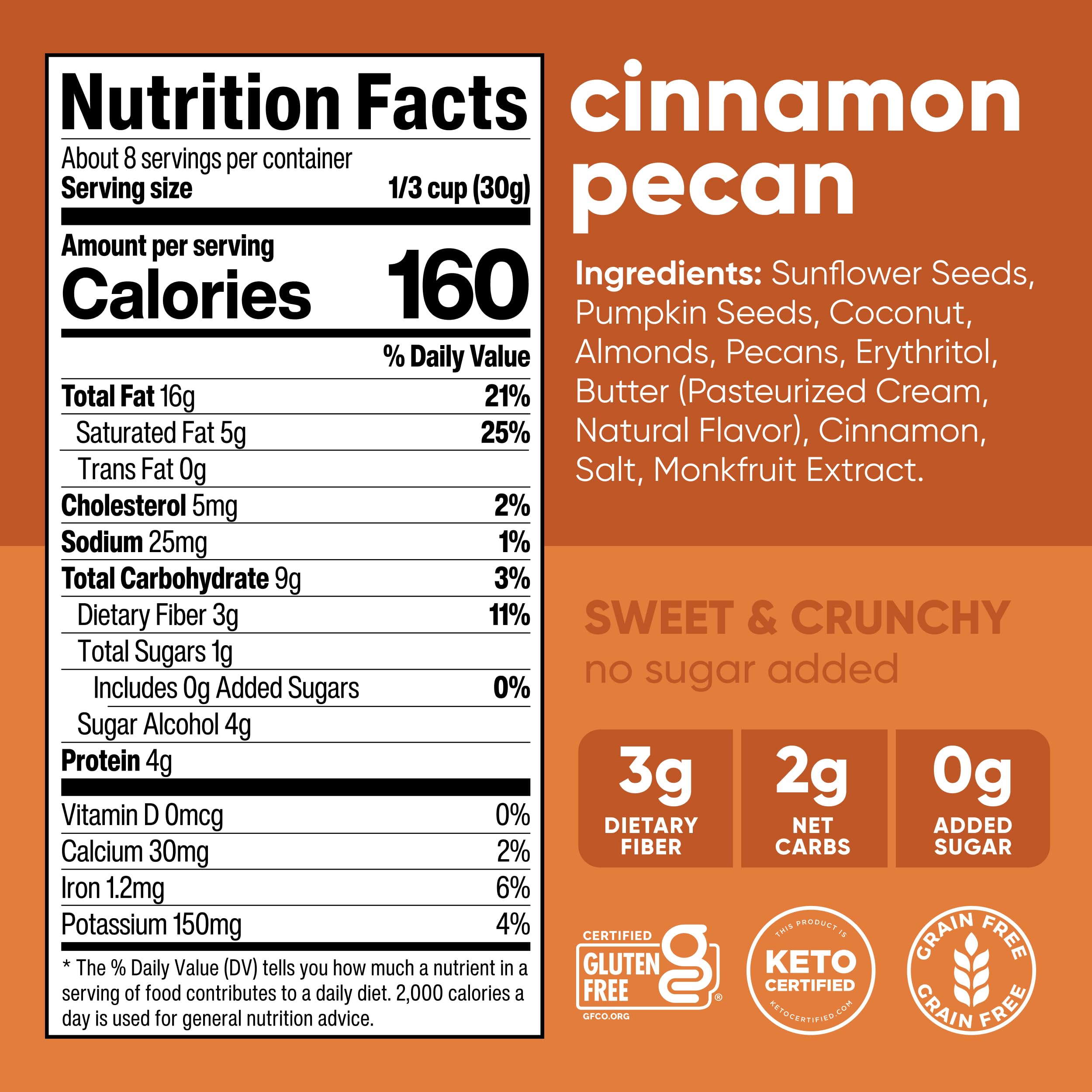 Pour NuTrail Cinnamon Pecan Granola for a keto-friendly yogurt snack.