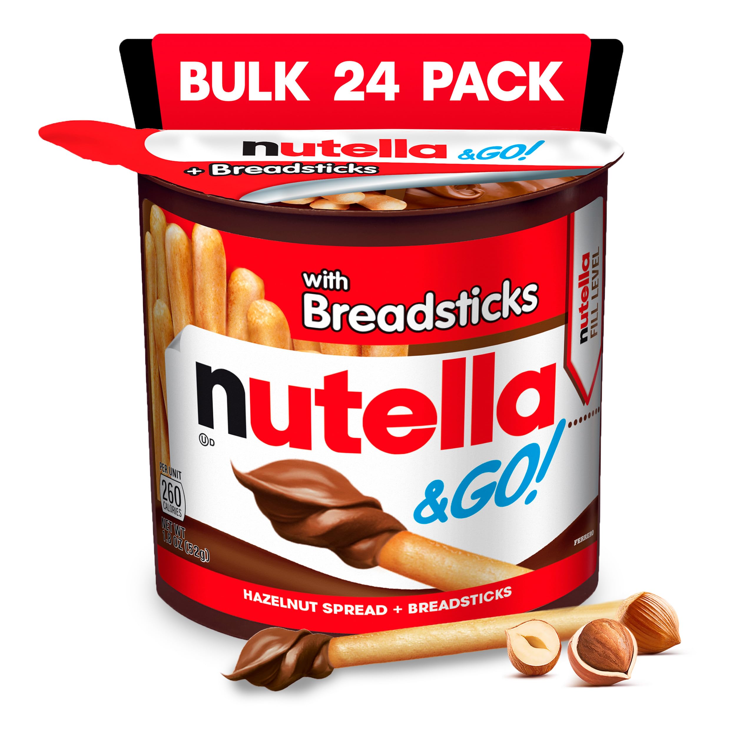 Nutella & GO! 24-pack with spread and breadsticks for on-the-go snacking.