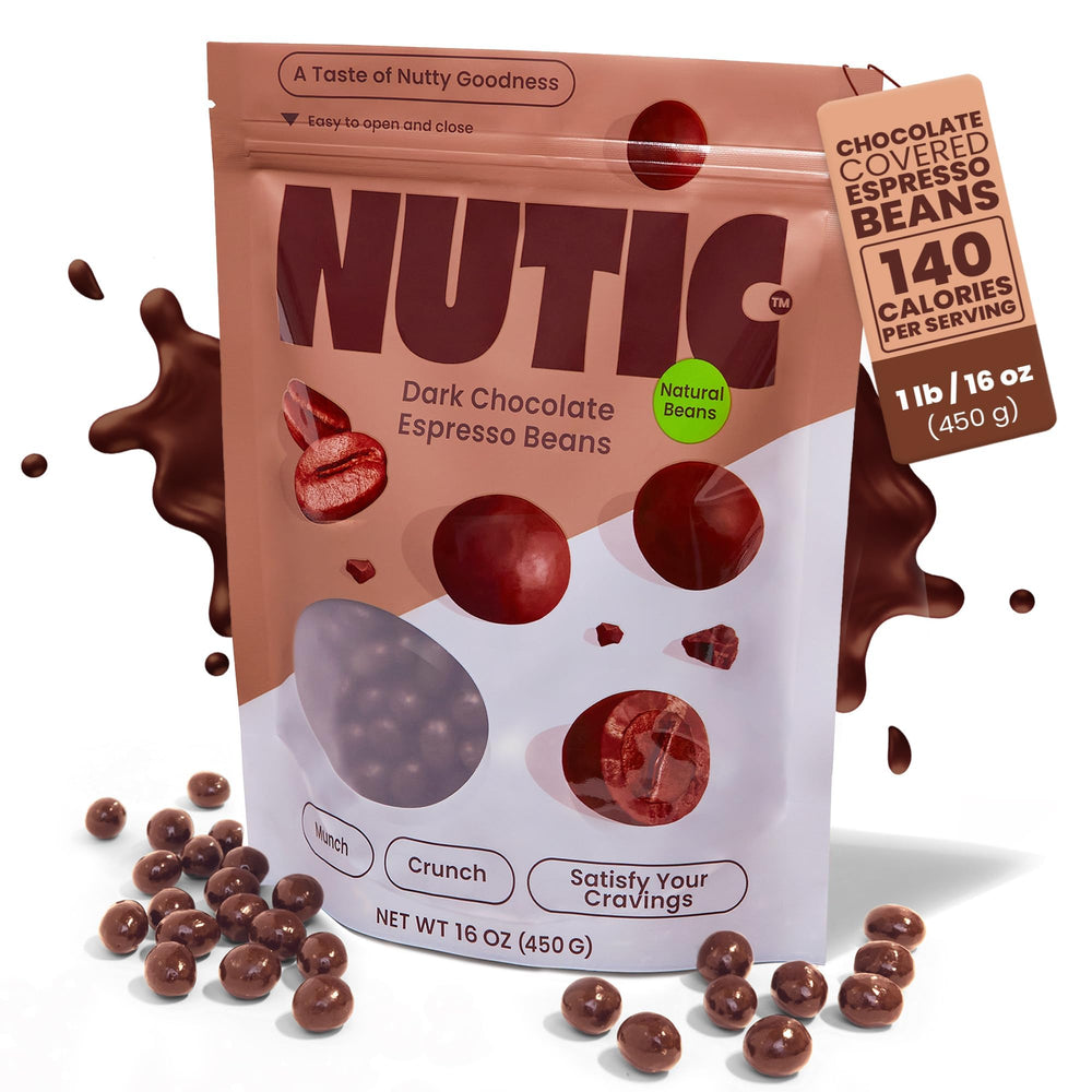 Nutic dark chocolate espresso beans gift-ready packaging appeals to coffee lovers.