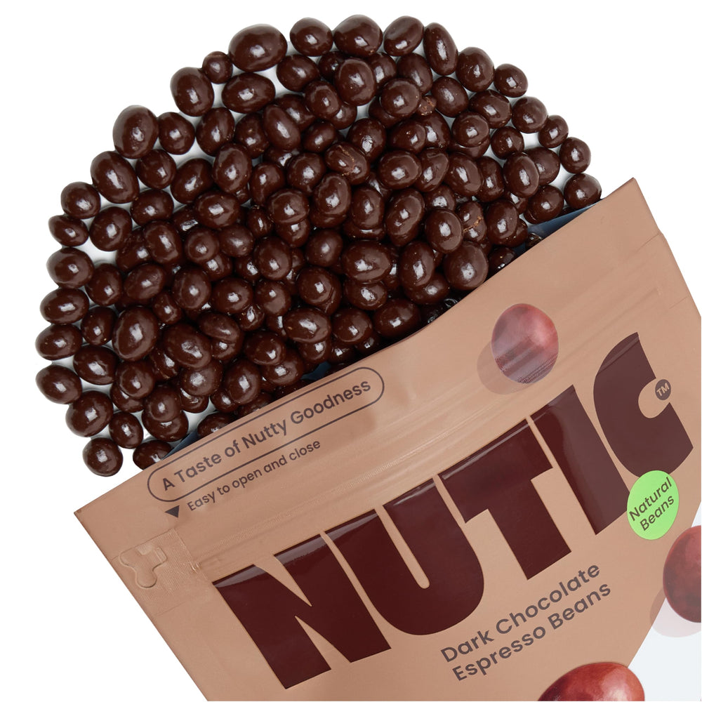 Nutic dark chocolate espresso beans ingredients label lists allergens.
