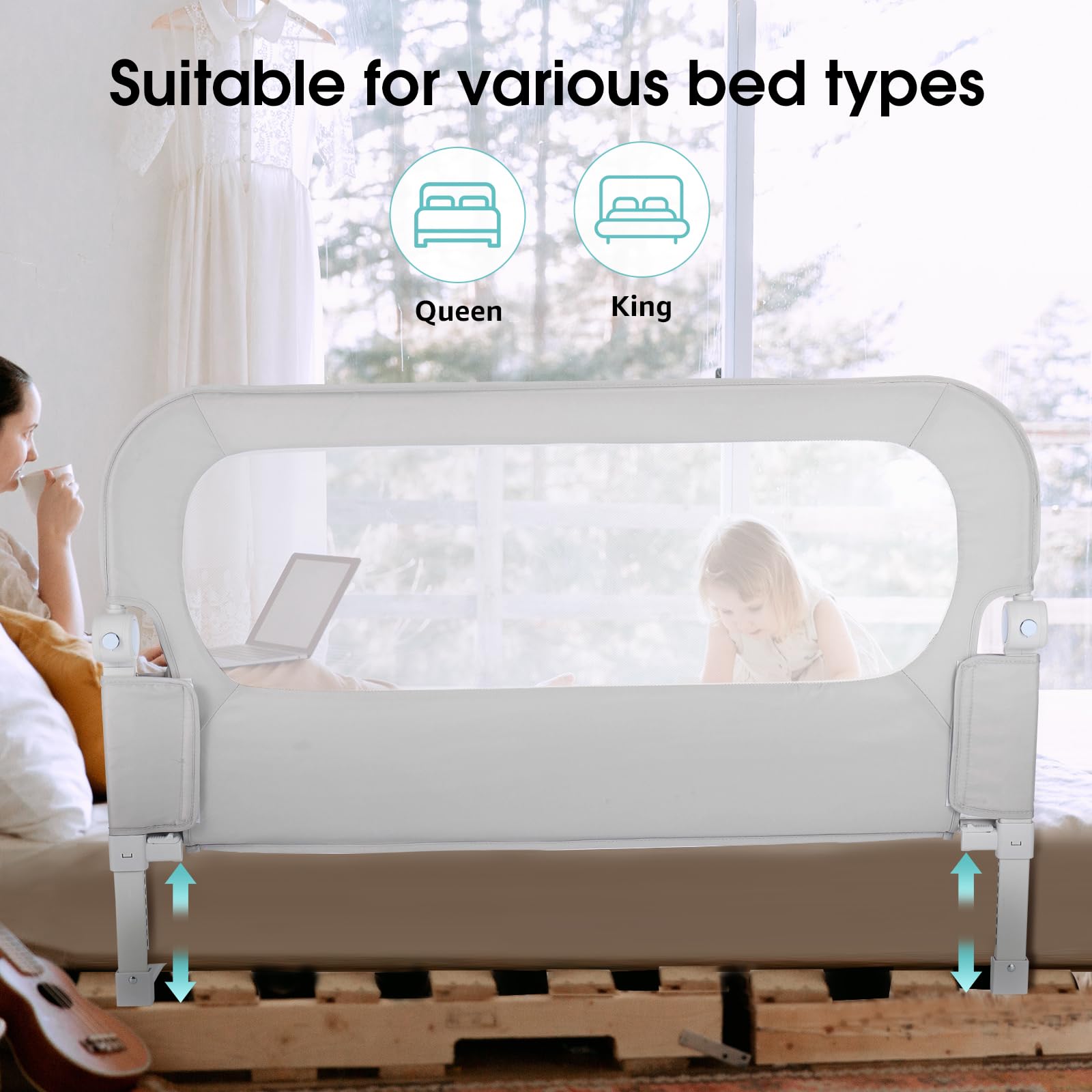 NUTIKAS adjustable-height gate fit for various mattress thicknesses