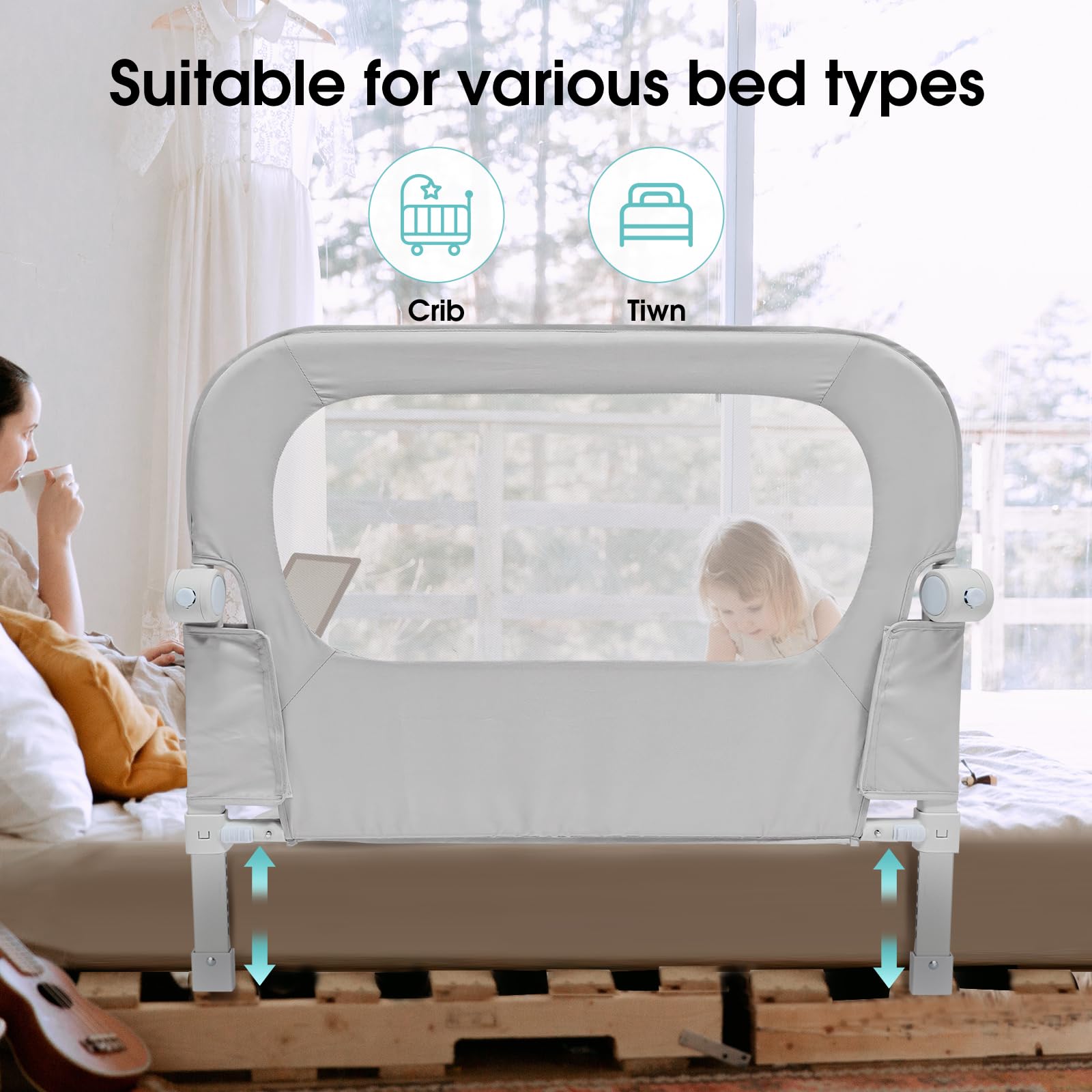 Nutikas bed rail guards from crib to queen bed for safer sides