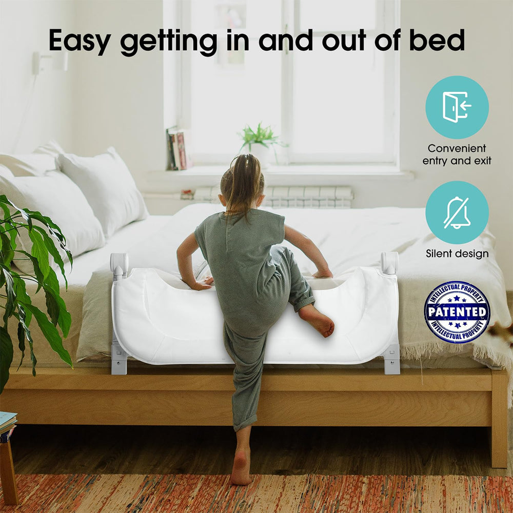 NUTIKAS adjustable-height bed rail fits twin to queen mattresses.