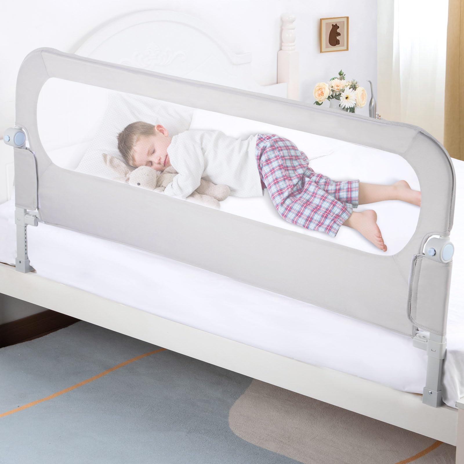 NUTIKAS swing-down bed rail guard for easy toddler access and safety