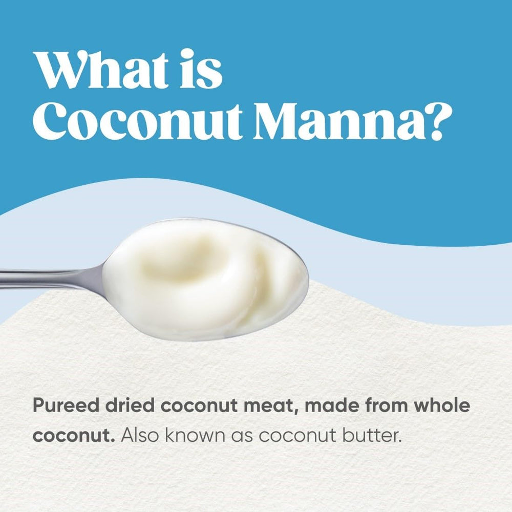 Nutiva Coconut Manna ingredient closeup emphasizes pure coconut flesh