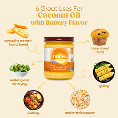Nutiva butter-flavored coconut oil on popcorn for a tasty, dairy-free snack.