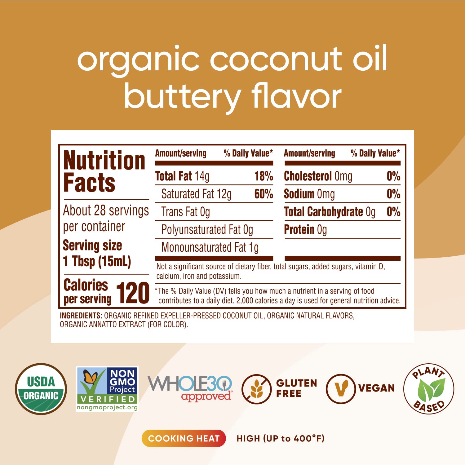 Nutiva coconut oil butter flavor being poured into a skillet for sautéing.