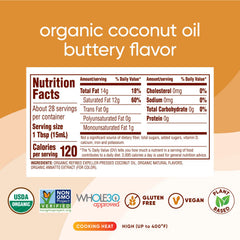 Nutiva coconut oil butter flavor being poured into a skillet for sautéing.