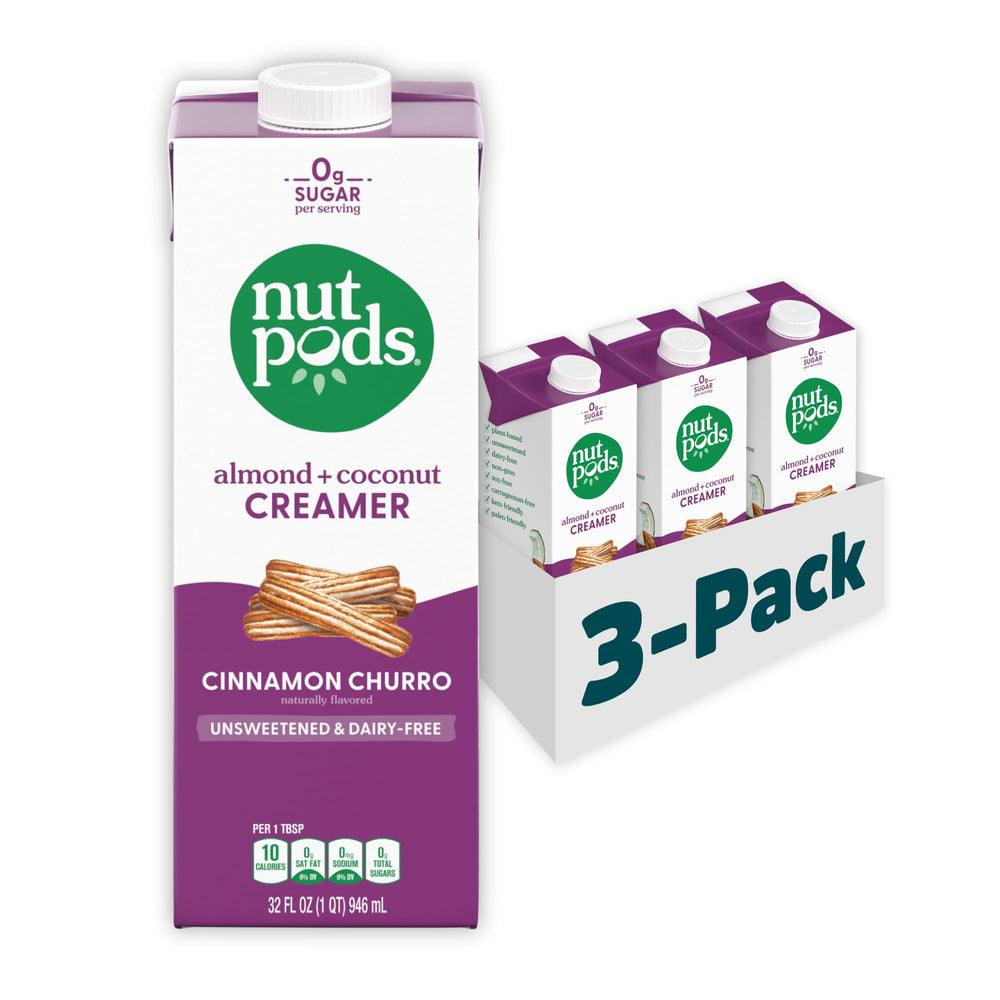 Nutpods Cinnamon Churro creamer bottle adds dairy-free richness with zero sugar for keto mornings.