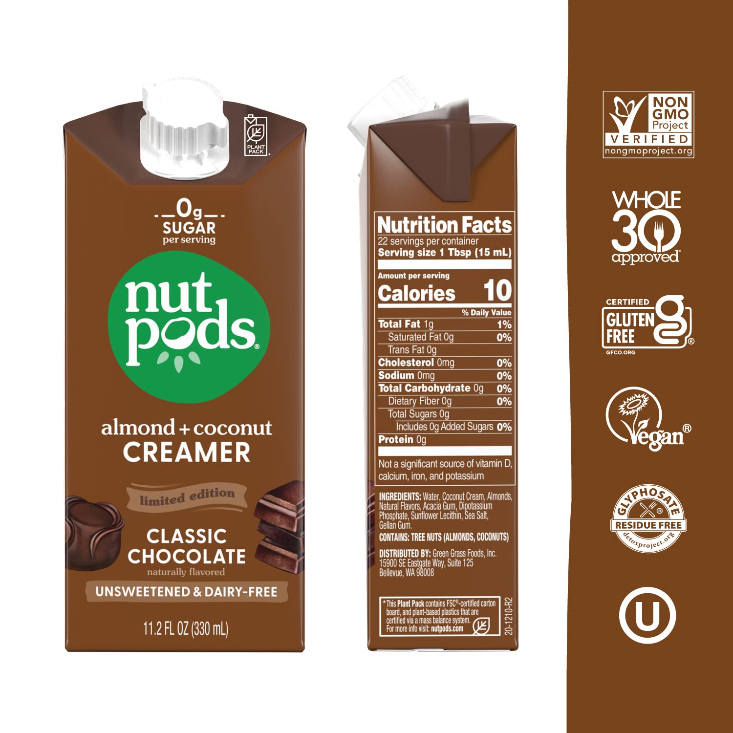 Close-up of nutpods almond-coconut creamer blending into coffee