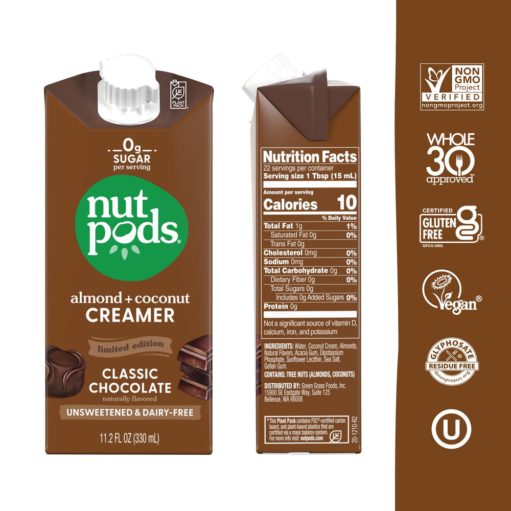 Close-up of nutpods almond-coconut creamer blending into coffee