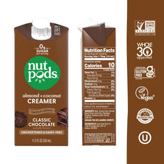 Close-up of nutpods almond-coconut creamer blending into coffee