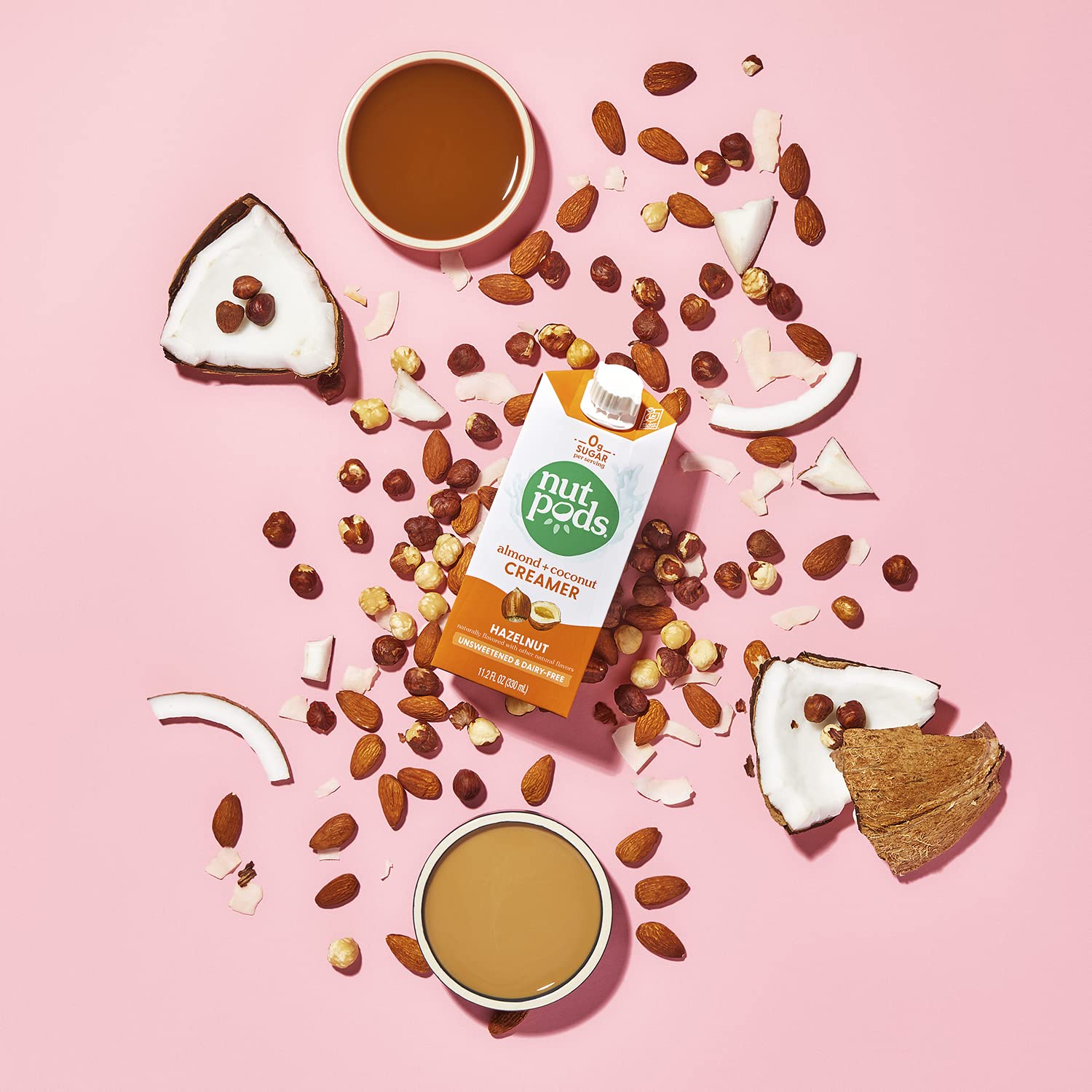 nutpods creamer being poured into coffee cup for tasting.
